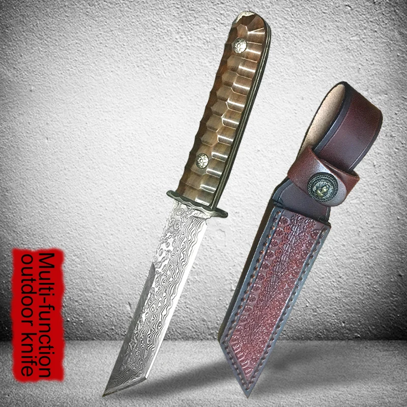 Стальной нож из красной кислоты и древесины дамасский стальной VG10 тактический