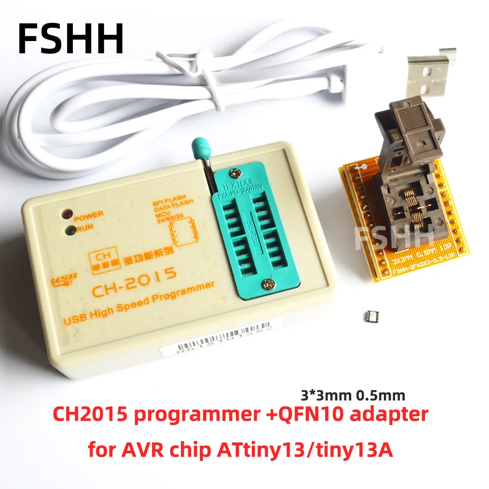 CH2015 programmer+QFN10 to DIP8 adapter for ATtiny13/tiny13A avr chip QFN10 0.5mm 3X3mm
