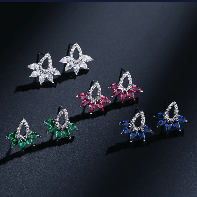 ZAKOL модные белые и зеленые серьги гвоздики с кристаллами огранкой маркиза для