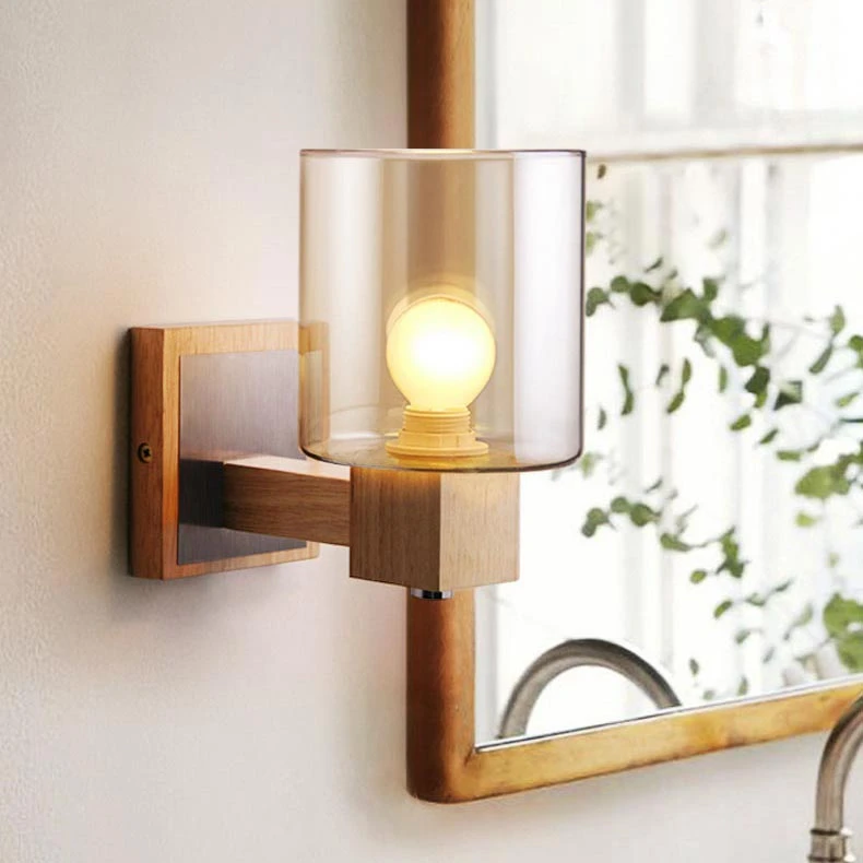 

Nordic simple creative garden bedroom mirror headlamp bedside crystal amber glass log personality LED wall lamp E14 lamp holder
