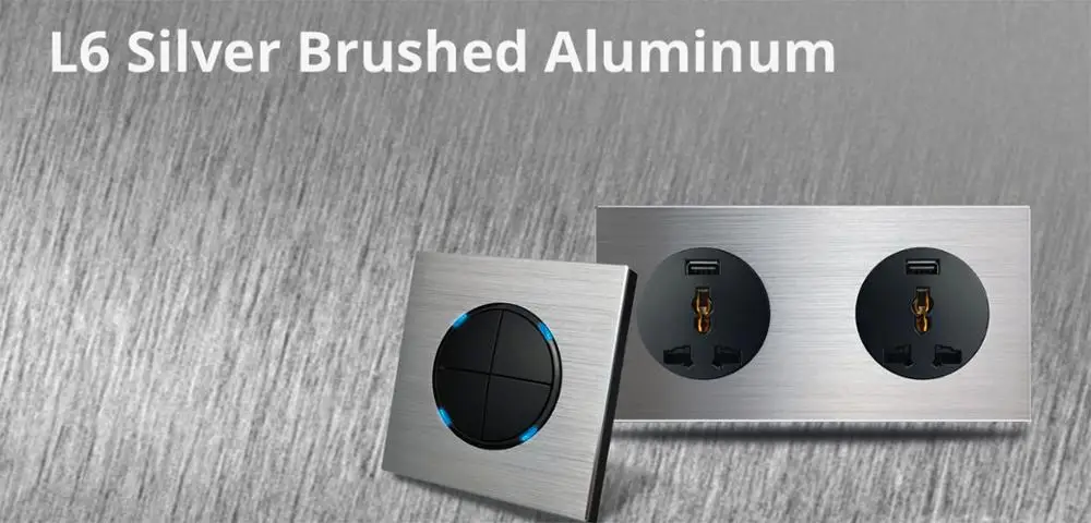 Wallpad L6 Серебристый Матовый алюминий черный ЕС французский USB разъем питания
