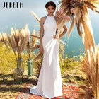 Женское атласное свадебное платье JEHETH, простое платье с лямкой на шее и юбкой-годе, с аппликацией и бантом, 2022