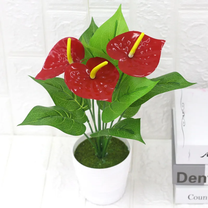 

35CM12 Forked Anthurium Flower Flores Artificiales DIY Wall Home Decor Room Decoration Accessories Artificial Plants Mesa Jardin