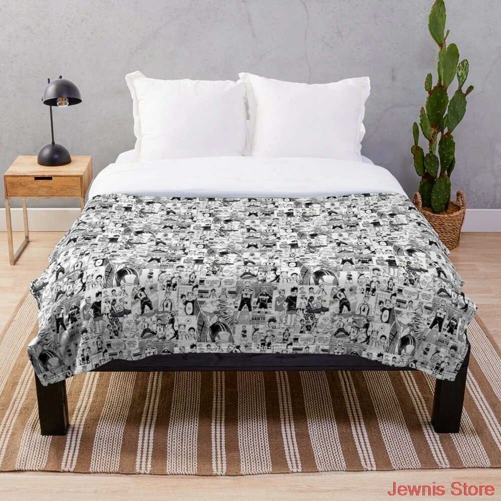 Флисовое одеяло Bokuto с коллажем манга детское теплое покрывало для кровати