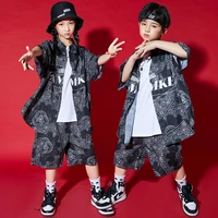 kid hip hop clothing black geometry oversized harajuku shirt top streetwear summer shorts for girl boy dance costume clothes