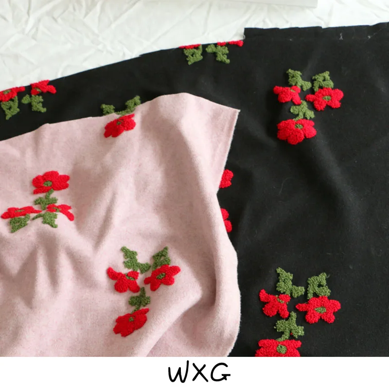 

A Bunch of Little Red Flower Autumn and Winter Woolen Embroidery Embroidery Fashion Fabric DIY