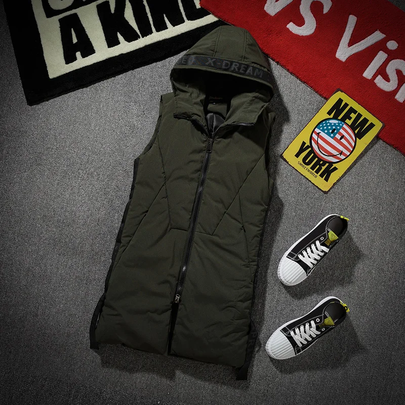 

LISYRHJH Hot 2020 Autumn Winter Cotton Vest Men Casual Waistcoat Fashion Sleeveless Long Vest Jacket Slim Fit Warm Coat