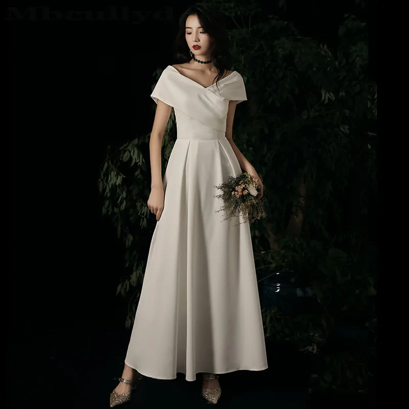 

Mbcullyd A Line Korea Wedding Dresses 2020 Elegant Off Shoulder Boho Bride Dress For Women suknia slubna White Vestido De Noiva