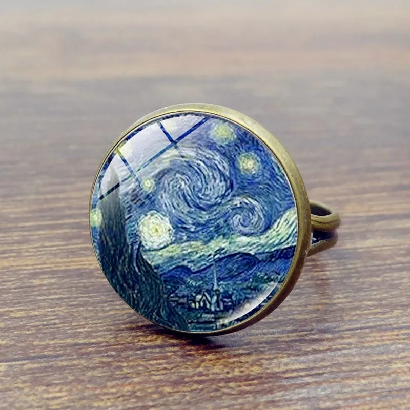 Ювелирные изделия van gogh круглая стеклянная кольца старинное бронзовое кольцо