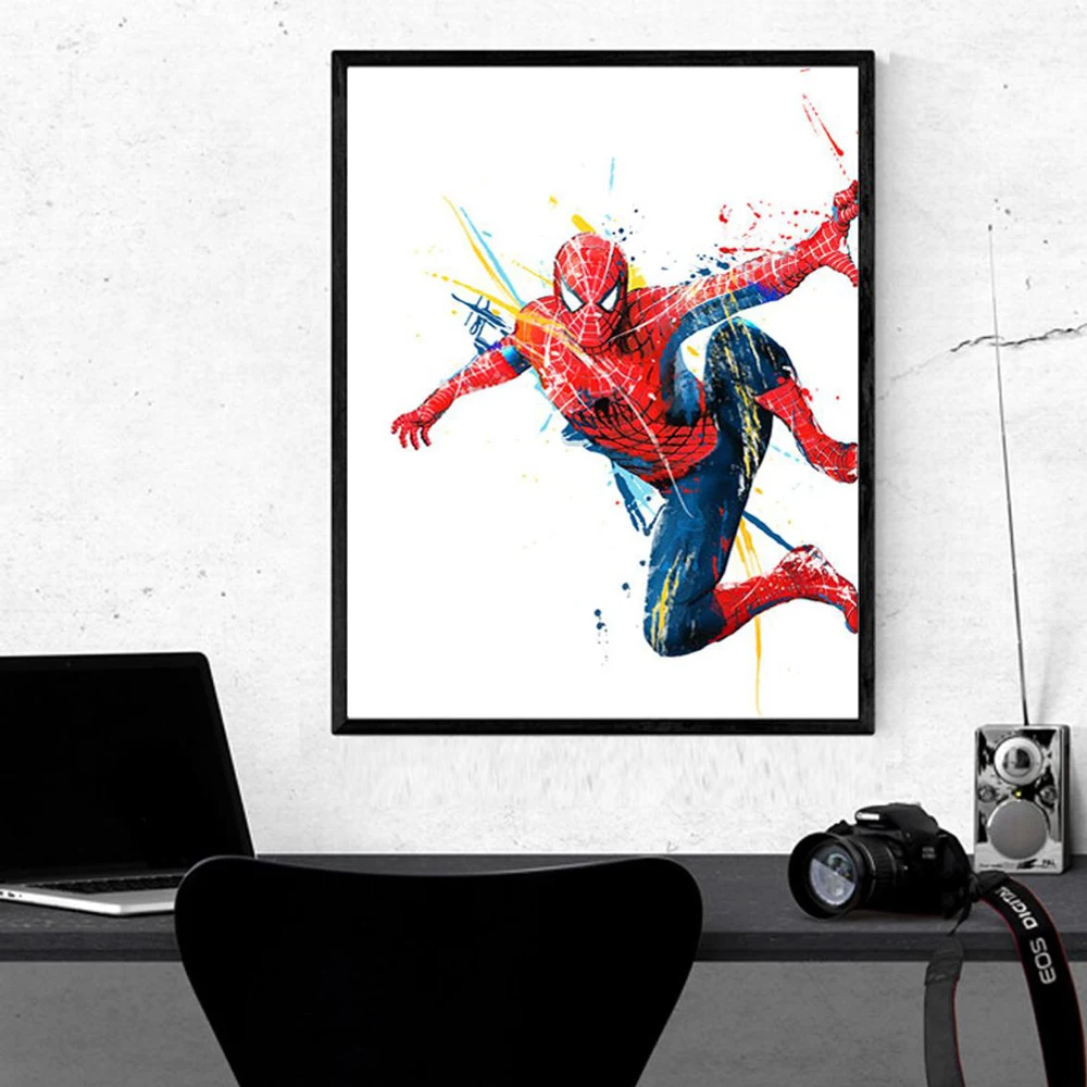 Disney в восхитительное Человек паук Акварель Мстители холст картины с героями