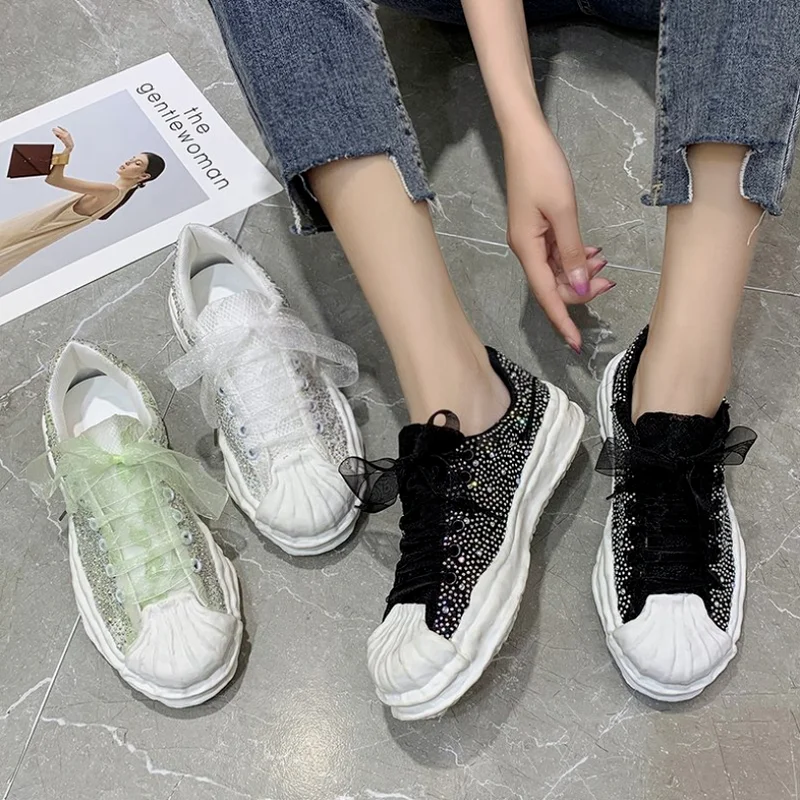 

Women's Board Shoes Ribbon Breathable Women'S Shoes Casual Shoes Women's Sports Shoes Fashion Women's Sneakers 2021 Rhinestone