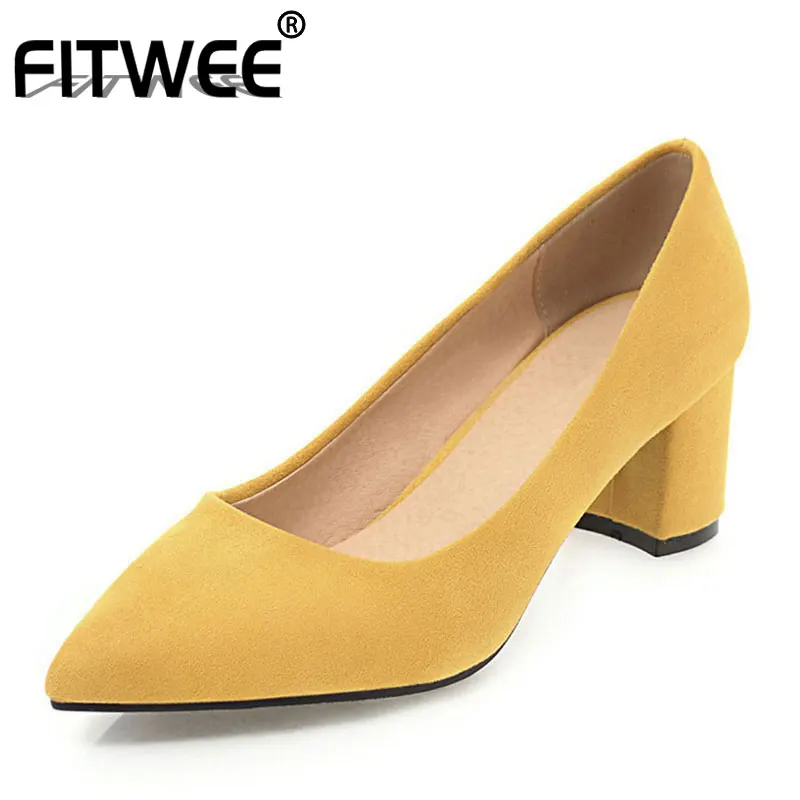 FITWEE размер 34-43 и выше женские На высоких толстых каблуках туфли-лодочки Обувь с