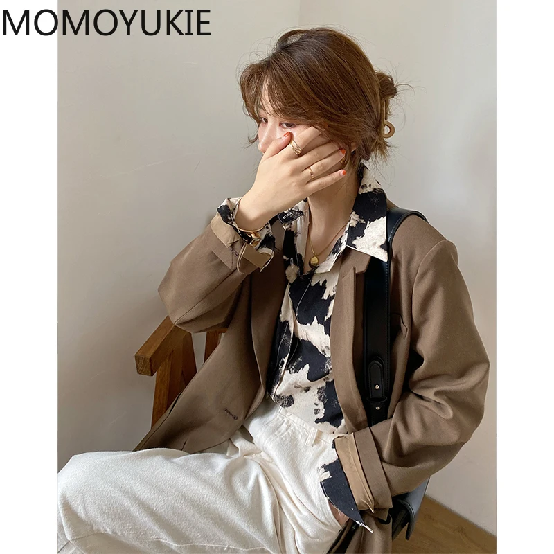 С принтом коровы на пуговицах рубашки для женщин блузка с длинными рукавами в