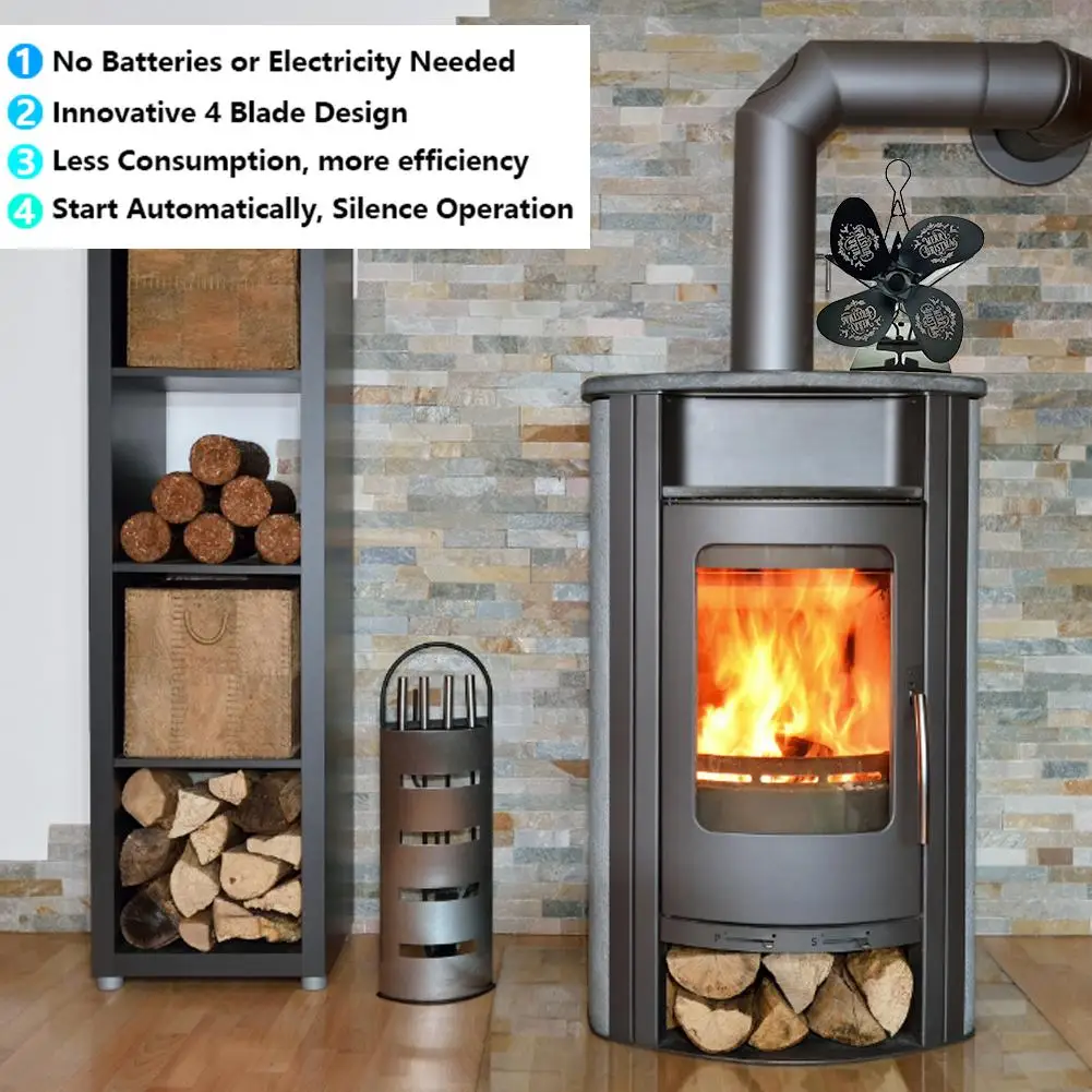 

Fireplace Fan 4-Blade With Christmas Pattern High Temperature Resistance Burning Stove Fan Accessories