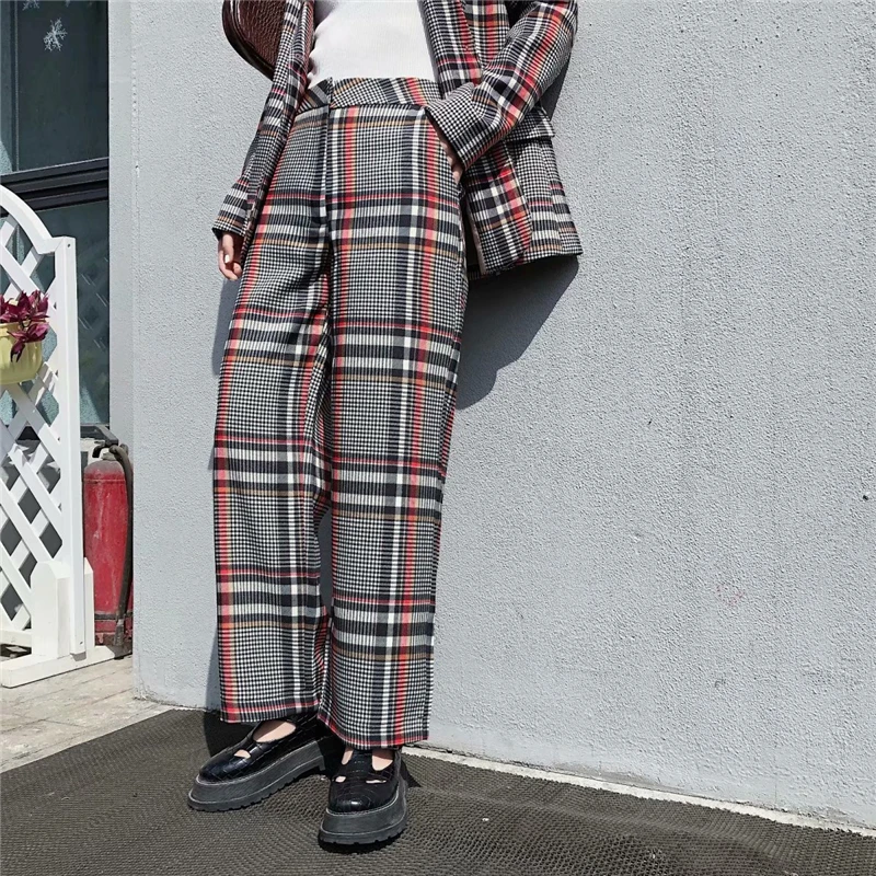 

TMODA503 Za 2021 Womens Plaid Pant Suits Female Office Ladies Double Breasted Ladies Casual Suits Spring Two-piece Blazer Set