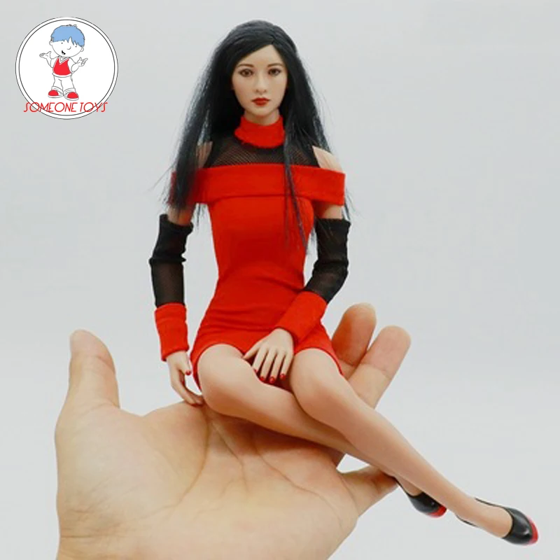 

1/6 Scale Female Fashion Clothing Set Red Skirt Dress with High Heels Shoes Dress Set Accessory Clothes for 12inches Figure