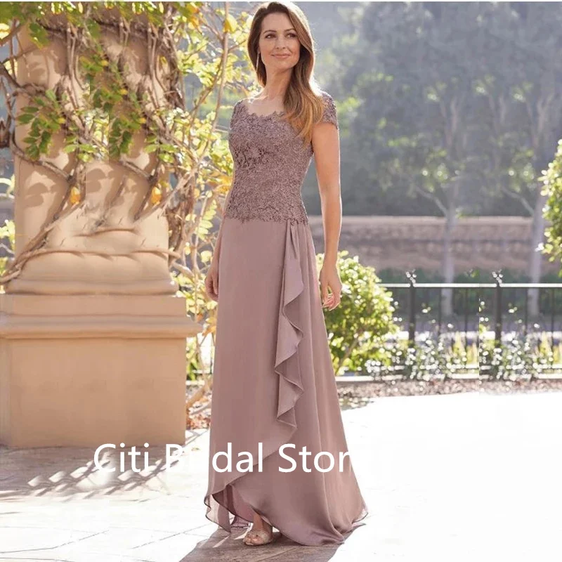 

Кружевные платья для матери невесты, шифоновое длинное платье большого размера с коротким рукавом для гостей, свадебное платье