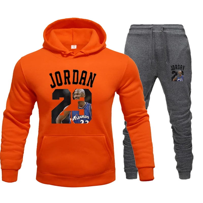 

New Men Hoodies Suit Jordan 23 Tracksuit Sweatshirt Suit Fleece Hoodie+Sweat pants Jogging Homme Pullover 3XL Sporting Suit Male