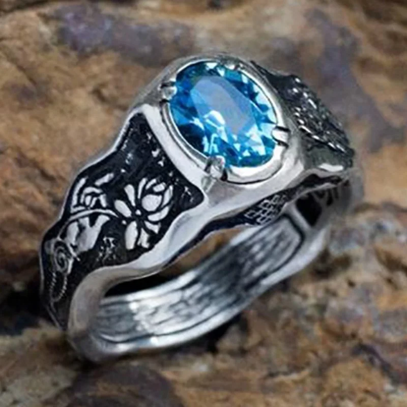 

Fashion retro inlaid Blue Diamond Engagement Wedding Bridal Ring daily casual party jewelry gift size 6-10