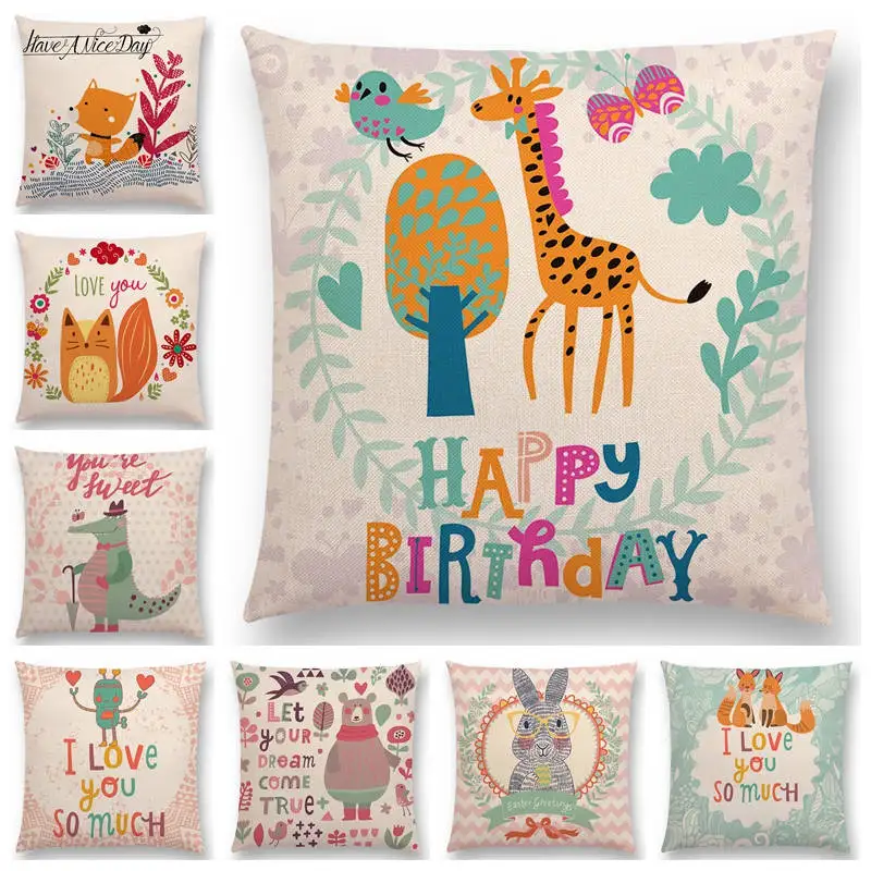 Милые Мультяшные животные лесные цветы трава деревья растения любовь счастливые