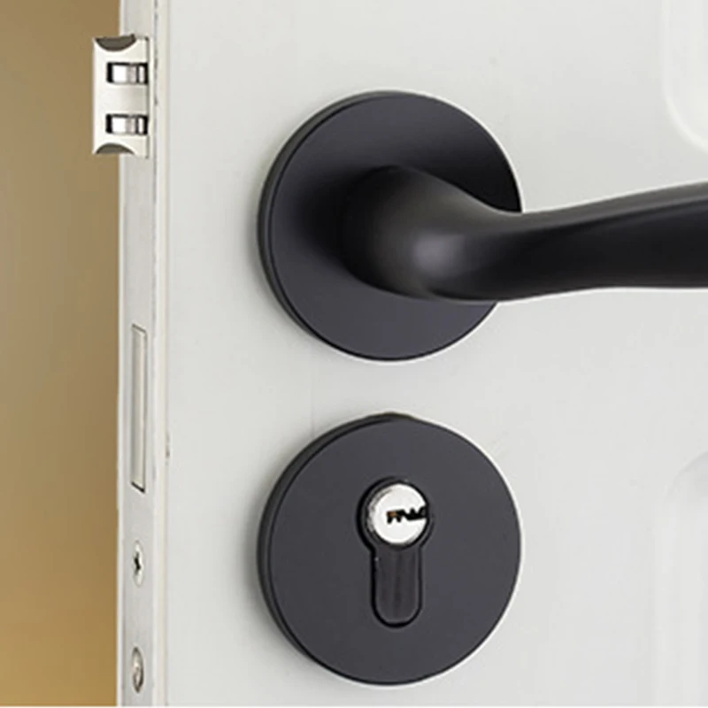 

1Pc Black Aluminum Durable Door Lock Continental Bedroom Minimalist Security With Keys Accessories
