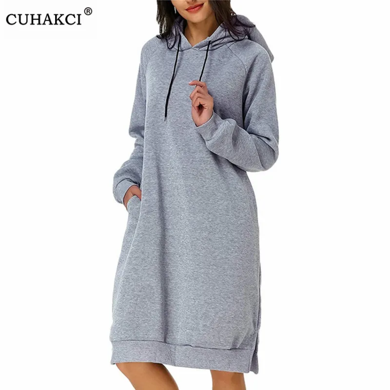 Женское платье свитшот с карманами CUHAKCI Осенний пуловер длинным рукавом и