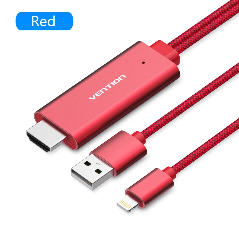 Vention HDMI кабель для iPhone 8Pin к HDMI конвертер адаптер цифровой av-кабель для смартфонов для iPad tv 1080P USB HDMI адаптер - Цвет: Red