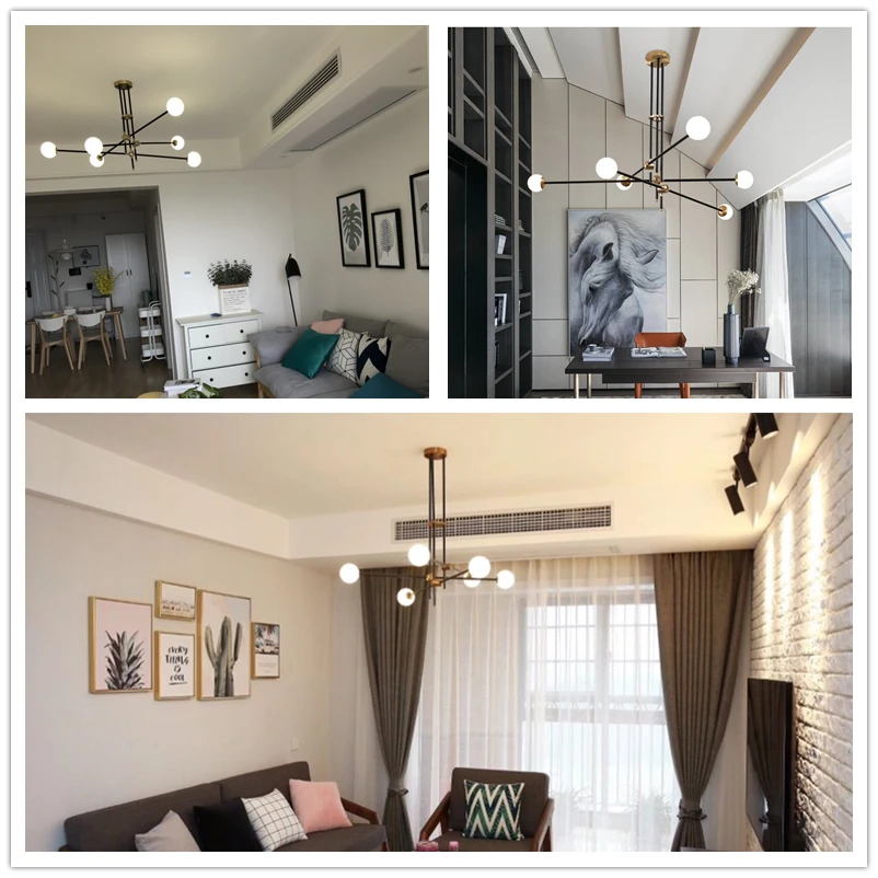 

Creative modern wrought iron retro living room dining room bedroom personality geometric line combination Pendant Lights WF1028