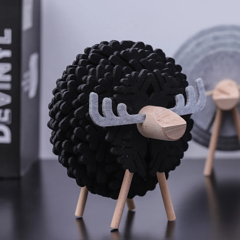 Felt Anti-scalding Coaster Home Decoration Livingroom Kitchen Reindeer Coffee Cup Coaster Set Creative Practical Ornaments