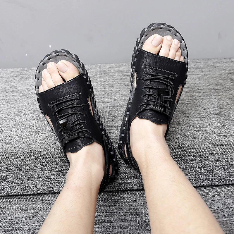 

New Male Shoes Genuine Leather Men Sandals Summer Men Shoes Beach Fashion Outdoor Casual Non-slip Sneakers Hiking Sandals