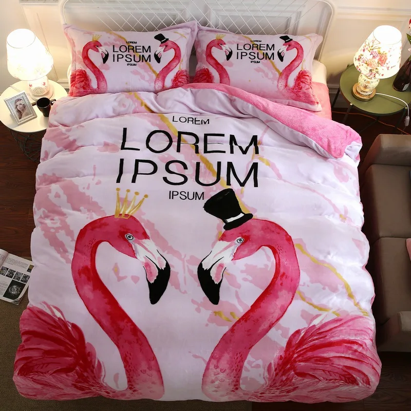 

Swan Winter Fleece Bedding Set AB Side Girl Duvet Cover Dog Flannel Fleece Cartoon 3/4pcs Home Bed Set Bed Caroset Linen Printed