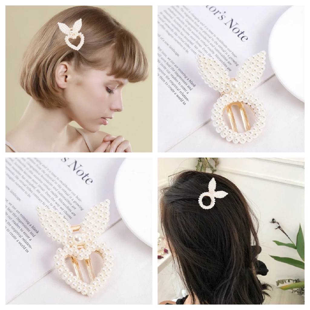 Модные милые заколки для волос с кроликом подходящие фотосессий жемчужная