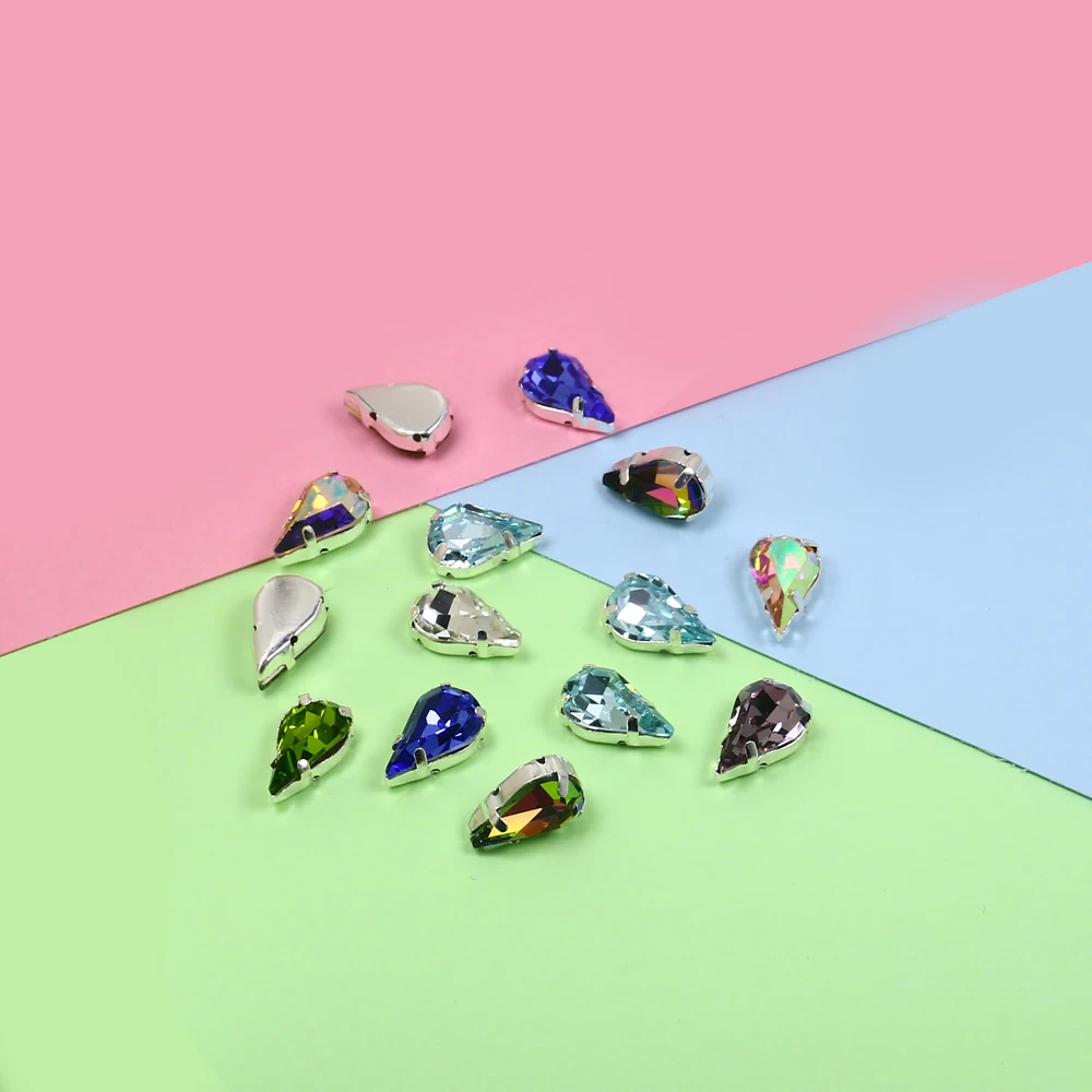 8*13 мм смешанные цвета пришитые Стразы с серебряными когтями плоским основанием