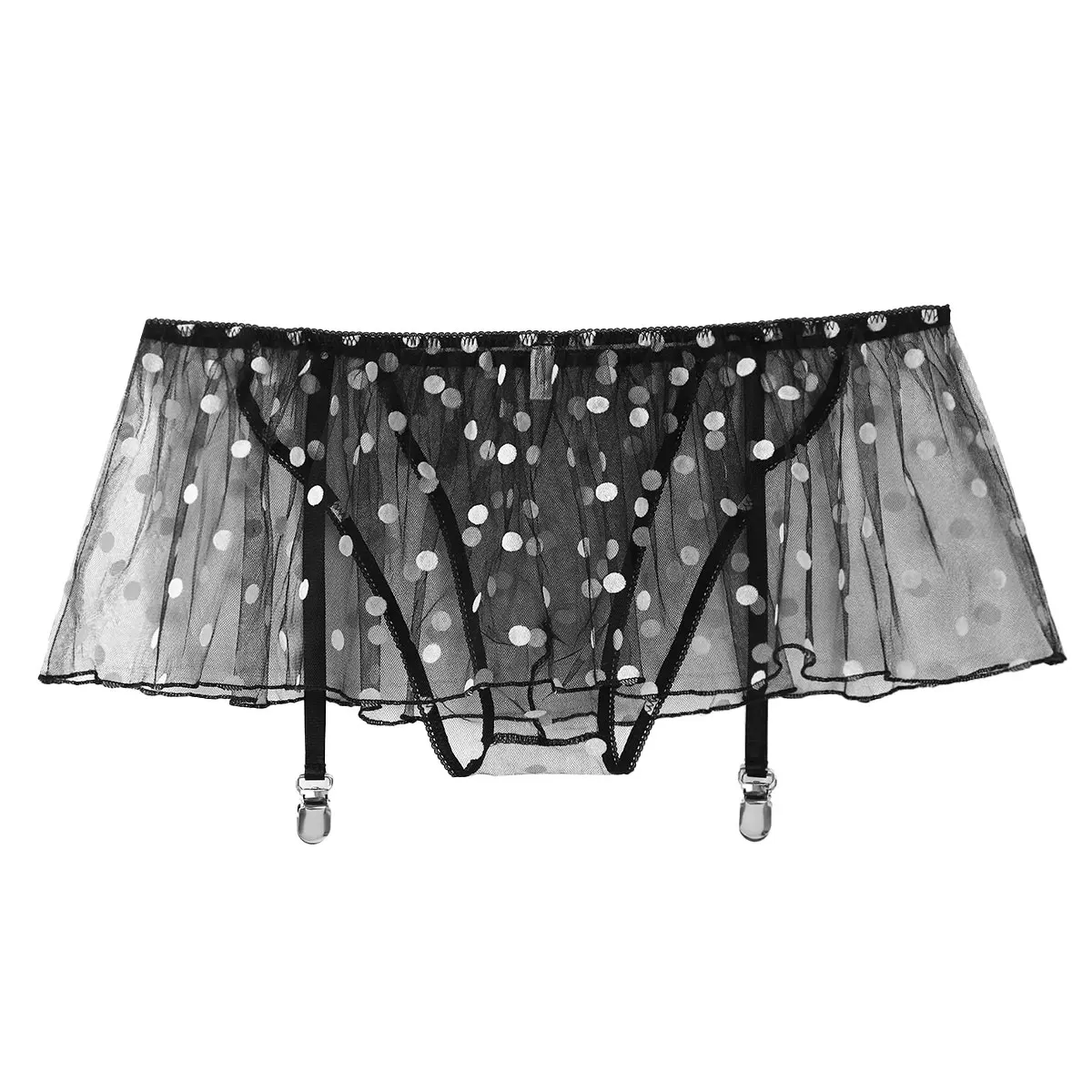 Мужское нижнее белье Сетчатое в горошек прозрачная мини-юбка с высокой талией