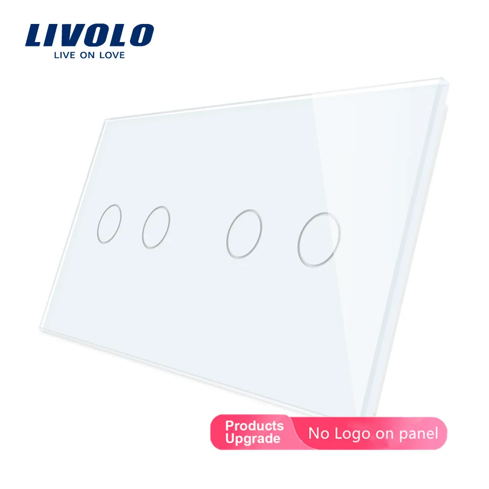 White-No logo Livolo роскошное 7 цветов жемчужное Хрустальное стекло, 151 мм* 80 мм, стандарт ЕС, двойная стеклянная панель C7-C2/C2-11(4 цвета), логотип/без логотипа - Цвет: White-No logo