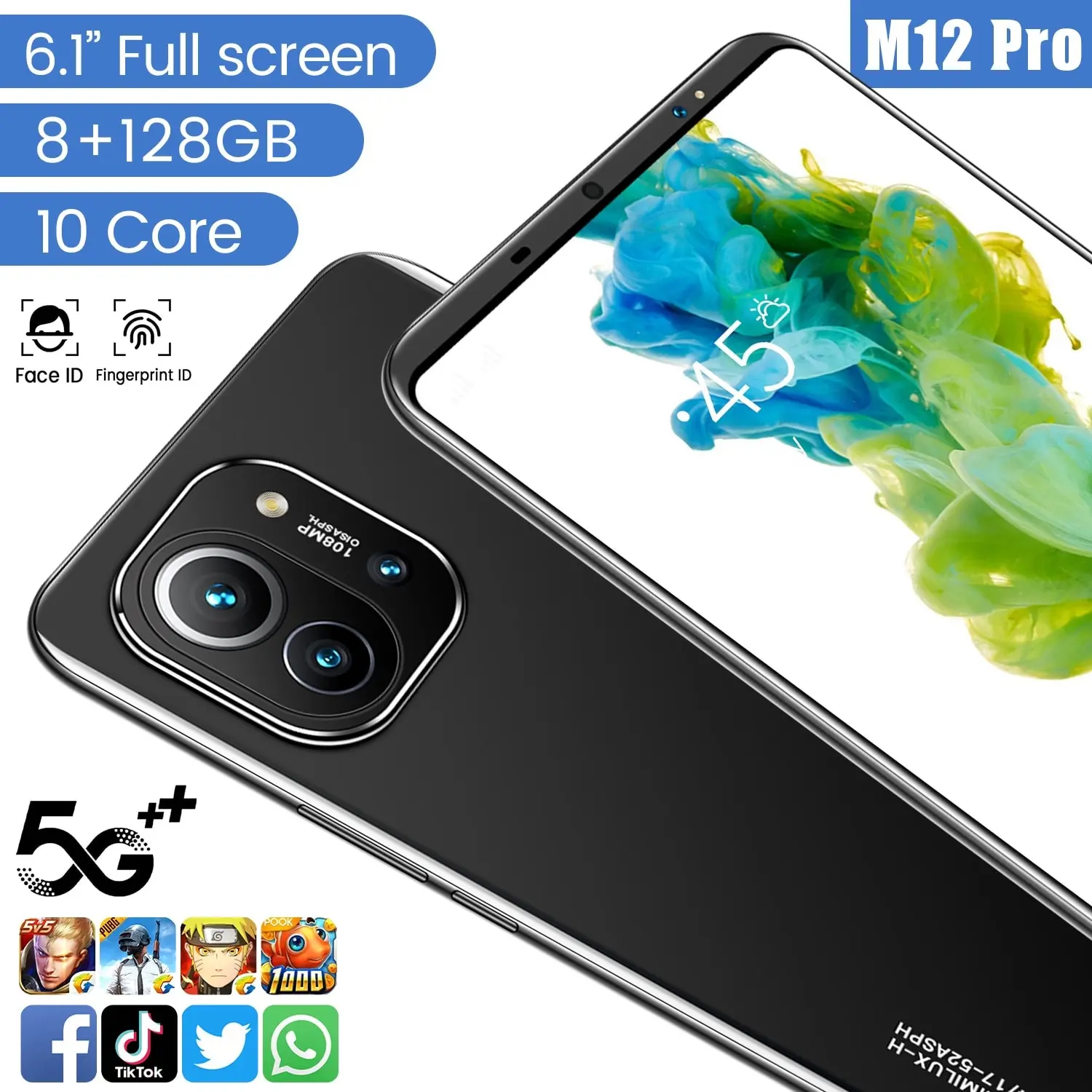 

M12pro 6.1 Inch 8gb + 128 24 48mp 10 Core Face Id Global Mobile Cell Phone 5g Deca Core Andriod 10.0 Smartphones