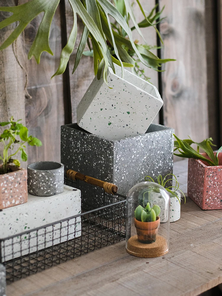 

Terrazzo Concrete Flower Pot Geometric Body Free Combination Creative Design Art