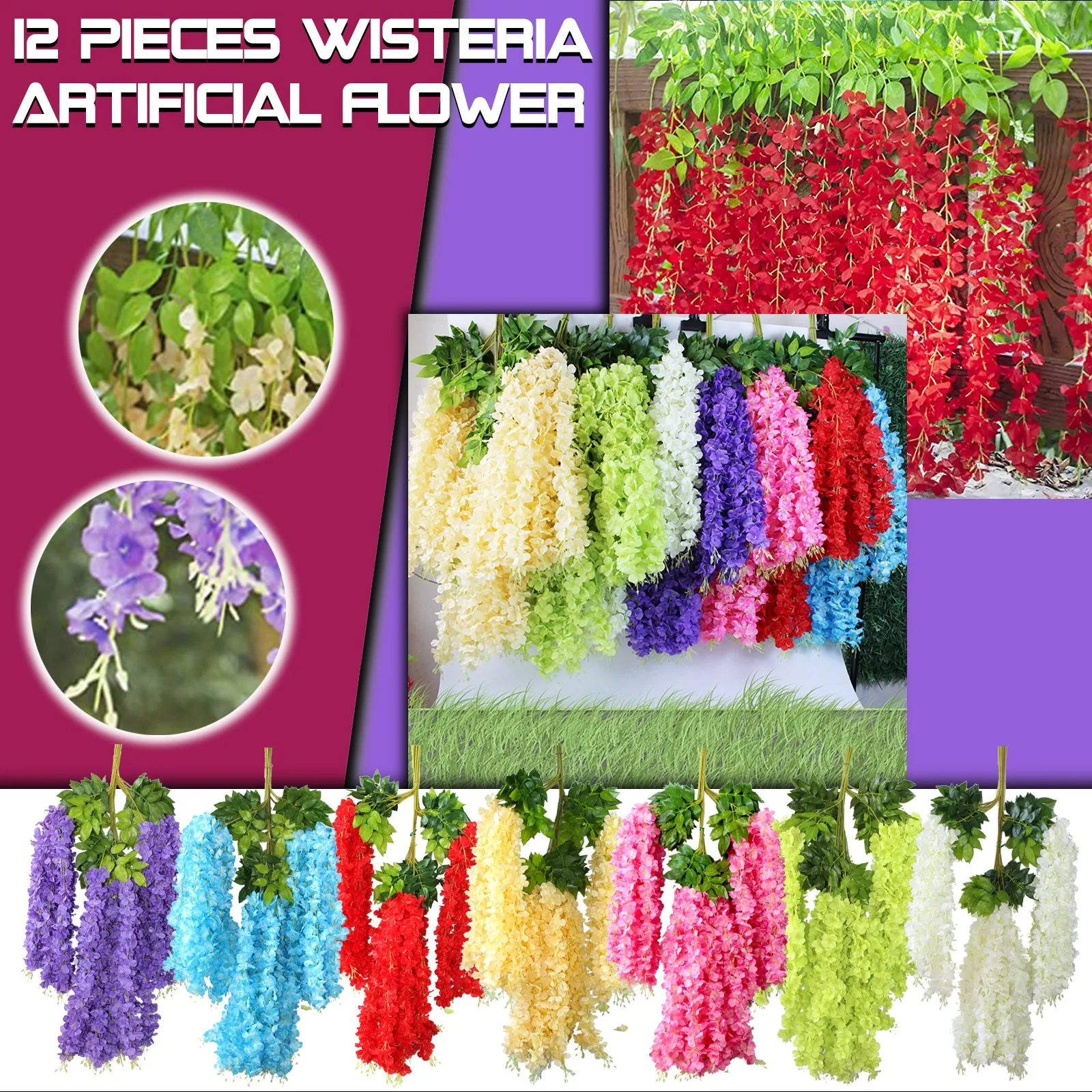 

12 pieces Wedding Flowers artificial flowers wisteria flower for the bride decoration wedding arch DIY party wedding Event
