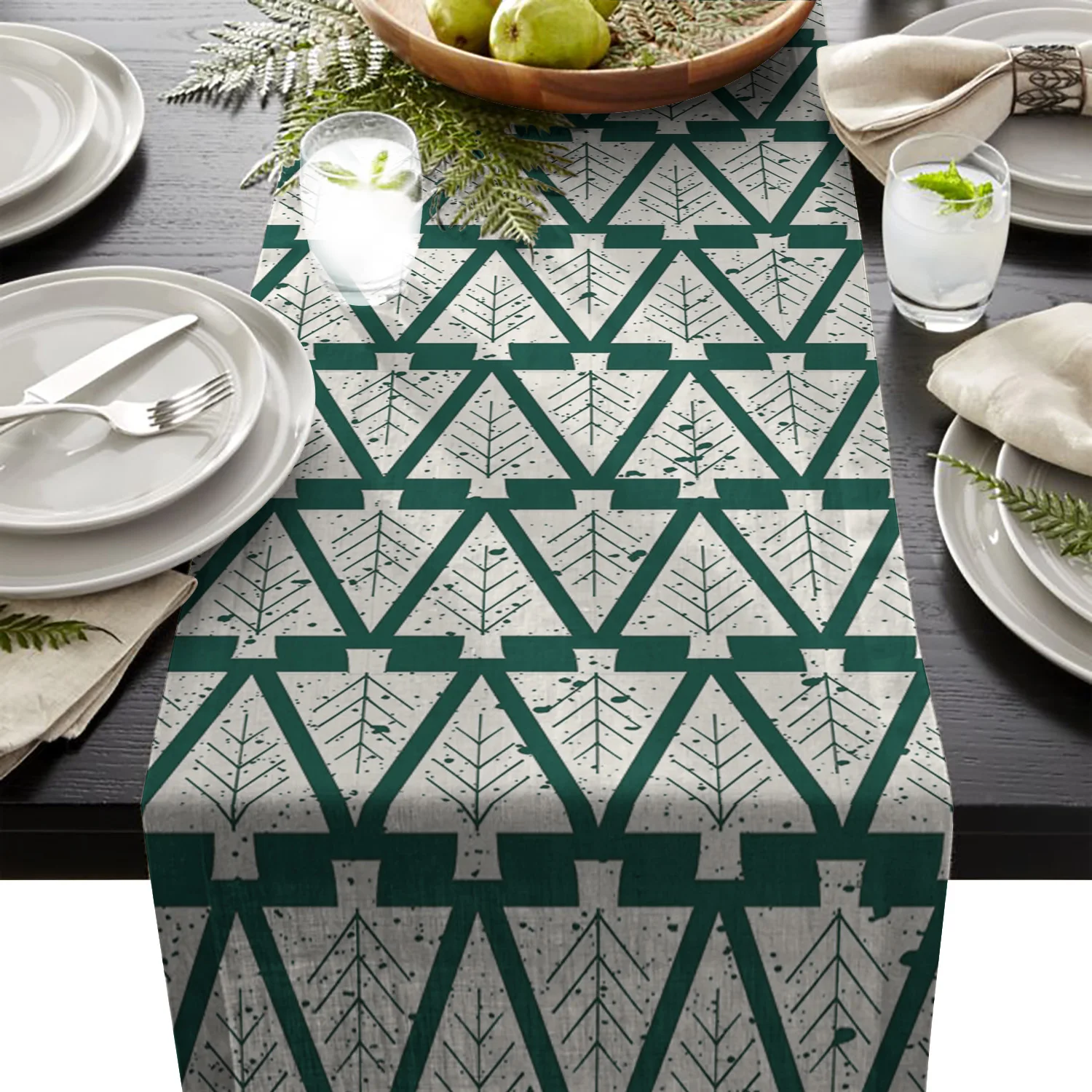 Рождественская тема Геометрическая елка узор Зеленый Настольный бегун