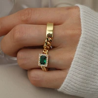 2021 nieuwe trendy luxe cubaanse ketting vinger ring delicate blingbling emerald groen wit zirkoon steen verharde gouden ringen