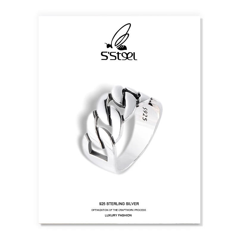 

S'STEEL Vintage Rings 925 Sterling Silver For Women Fashion Personalited Twist Chain Goth Rings Joyas De Plata 925 Mujer Jewelry