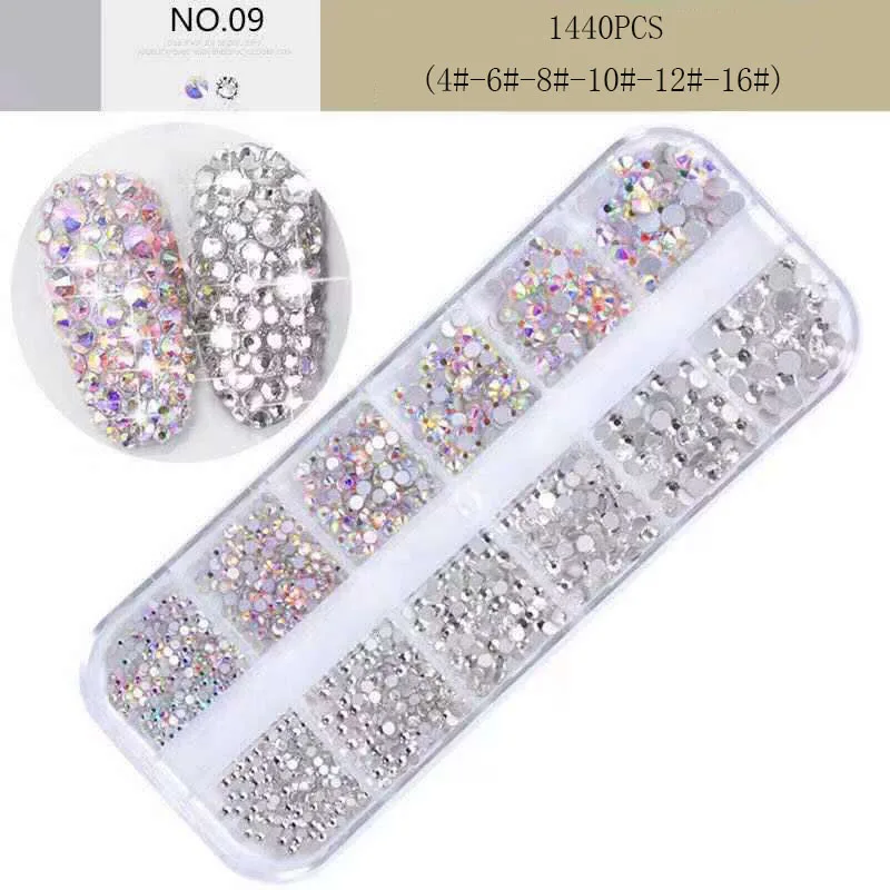 Стеклянные стразы для ногтей Swarovsky1440 шт. разных размеров самостоятельного