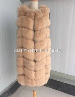 Женский жилет из натурального меха зимний длинный Лисьего длина 90 см | Женская