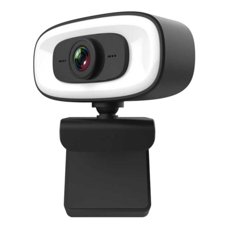 

2022 New 2K Webcam with Microphone USB Free Drive Autofocus Computer Camera w/3 Gear Fill Light for Laptop Desktop 360° Rotation