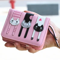 2020 new style wallet korean style cute cartoon three cats short zip coin purse pu students purse leather wallet