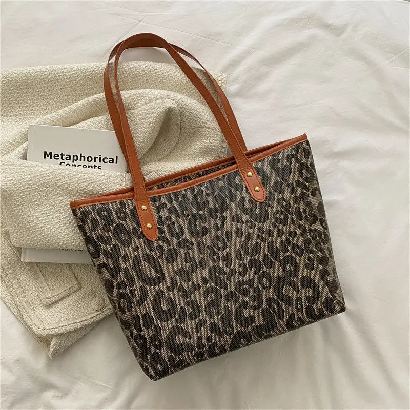 leopard shoulder bag women big black brown luxury large tote bag with zipper for women new 2022 trend office handbag shopper free global shipping