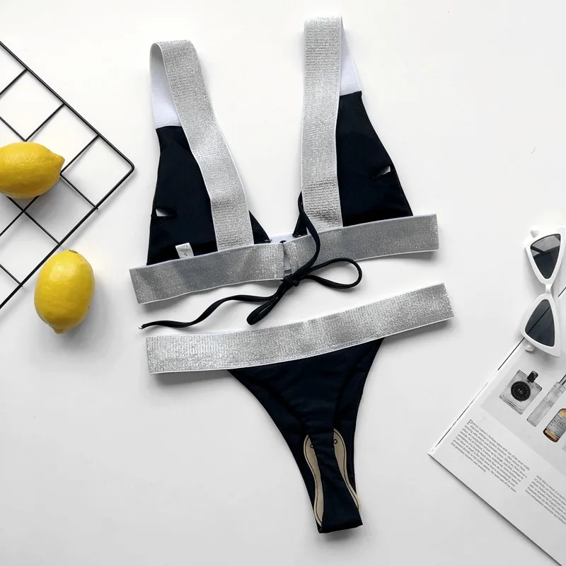 Соблазнительные бикини для женщин однотонный черный белый комплект с чашками