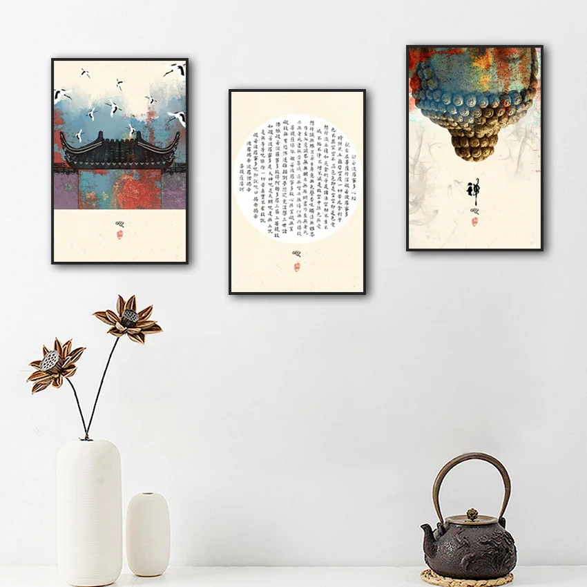 Китайский Стиль холст картины постеры с мотивами буддизма и принты настенные для