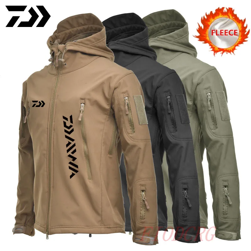 

Куртки Daiwa из кожи акулы, мягкая одежда для рыбалки, тактическая куртка, ветровка, пилот, капюшон, военная флисовая рыболовная куртка