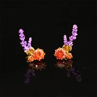 european and american fashion trend temperament forest plant breath new listing enamel glaze lavender earrings stud earrings